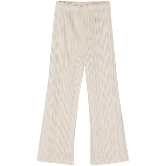 Issey Miyake Pants - Issey Miyake Cream Pleated Wide-Leg Trousers
